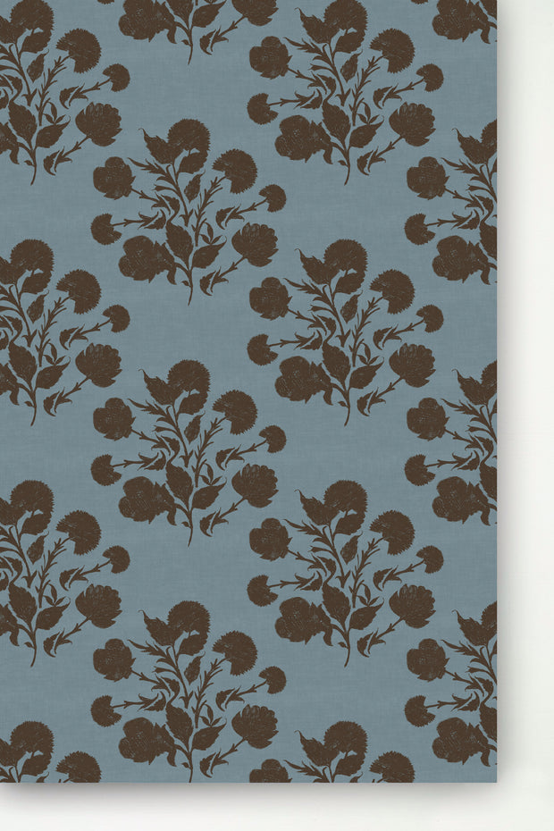 A section of blue wallpaper with a floral pattern - Washed Blue - Anna Wallpaper - Traditional Non-Woven, Panel | Supply Showroom