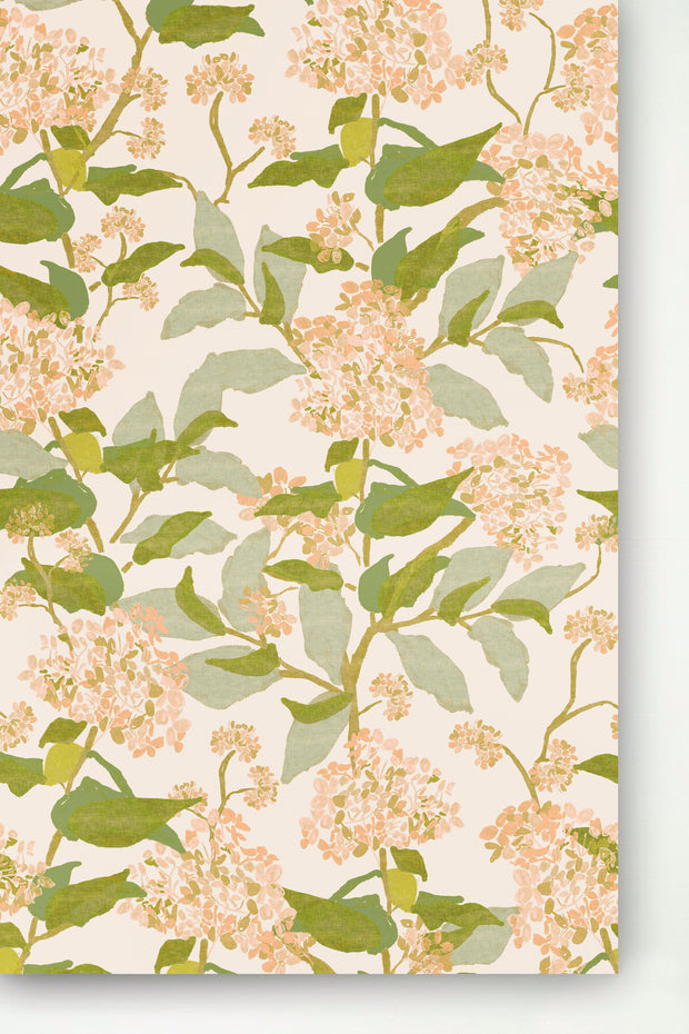 Peach Hydrangea Wallpaper – Grier | Non Woven Panels, Custom Sizes