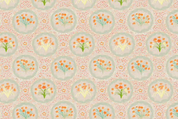 Orange Burst Monica Linen/Cotton Canvas Fabric – 54" Width, 12" x 14.58" Repeat