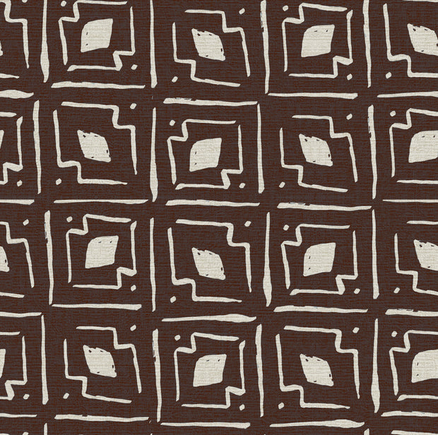A fabric with a geometric pattern featuring diamonds in beige and brown colors.