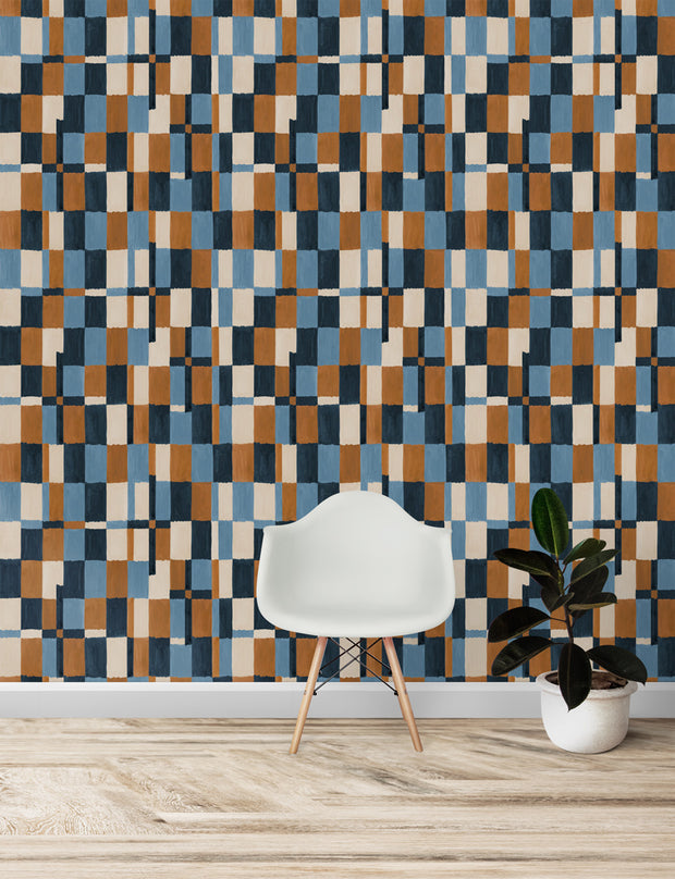 Lygia Wallpaper – Rust & Blue | Stylish Floral Wall Covering