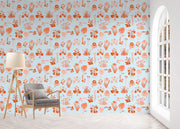 Marsh Flower Wallpaper in Blue Tint & Terracotta | Sarah Gordon