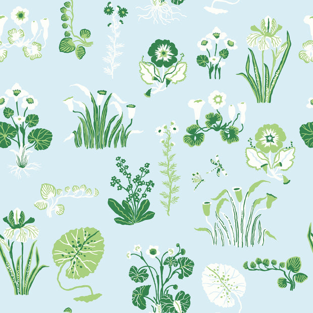Marsh Flower Wallpaper in Blue Tint & Celadon | Sarah Gordon