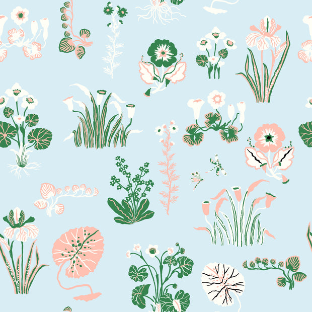 Marsh Flower Wallpaper in Blue Tint & Pink Clay | Sarah Gordon