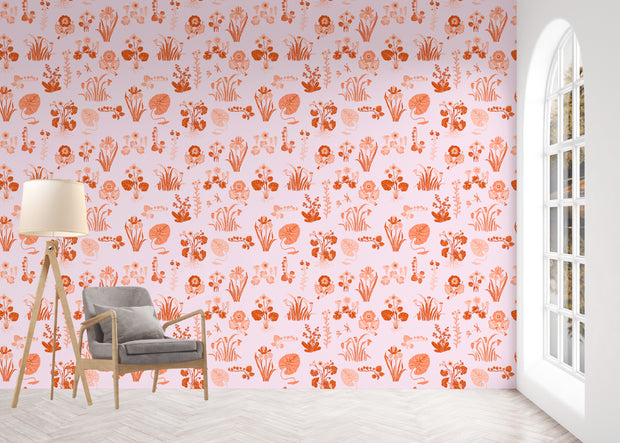 Marsh Flower Wallpaper in Shell Pink & Terracotta | Sarah Gordon