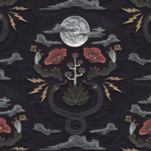 Charcoal Moon Snake Linen Fabric - 54" Width, 27" x 20" Repeat | SupplyShowroom