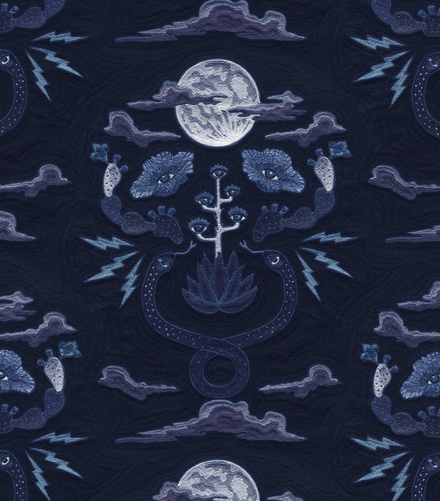 Moonlight Moon Snake Linen Fabric - 54" Width, 27" x 20" Repeat | SupplyShowroom