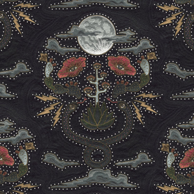 Charcoal - Moon Snake Rhinestone - 100% Linen Fabric - Premium Quality | Supply Showroom