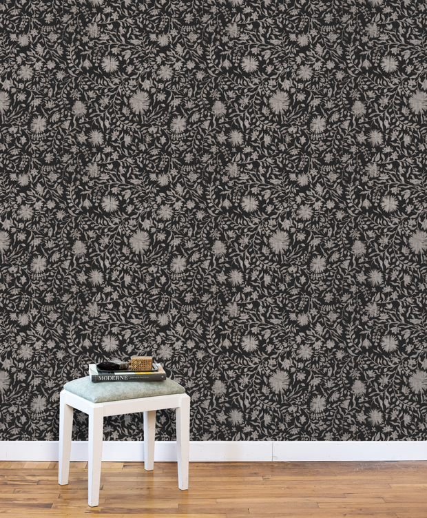 Charcoal - Madras Floral Wallpaper by Panel
