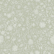 A section of wallpaper with a floral pattern in various shades of green. Sage - Madras Floral Wallpaper by Panel