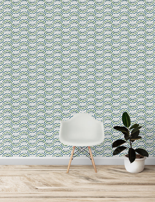 Marola Wallpaper – Blue & Grass | Modern Botanical Wall Design