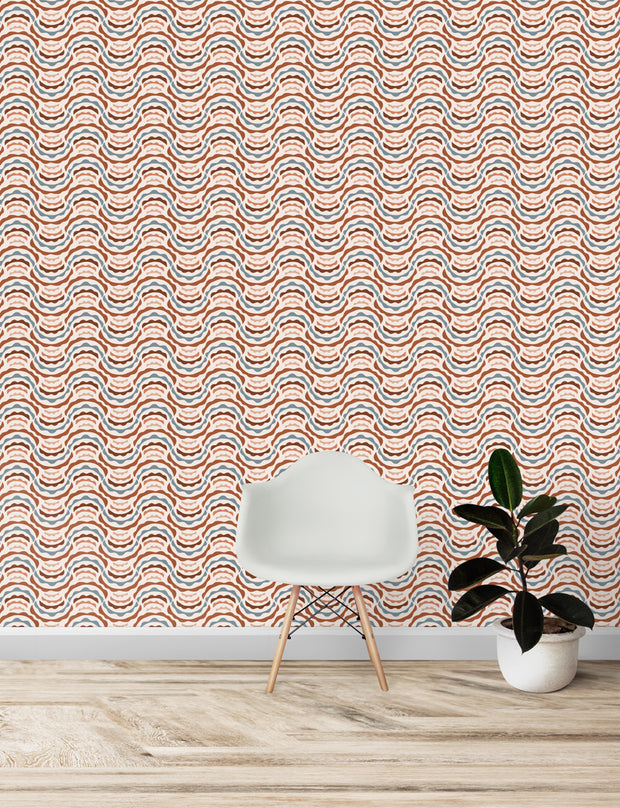 Marola Wallpaper – Rust & Blue | Stylish Floral Wall Covering