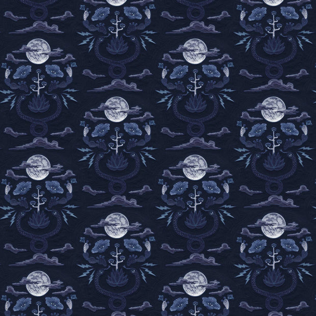 Moonlight Moon Snake Linen Fabric - 54" Width, 27" x 20" Repeat | SupplyShowroom