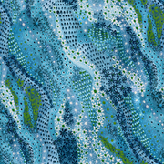 A section of wallpaper with an abstract pattern featuring blue and green colors, and white dots - Cobalt Wallpaper – Movement Collection | Modern Non-Woven Wallcovering