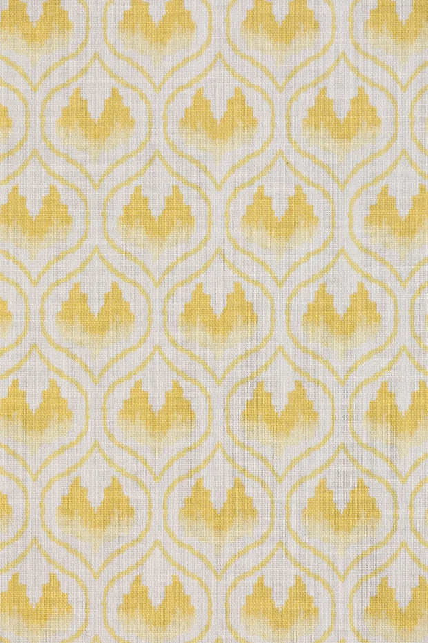 Mustard Ikat Heart Fabric – Cotton Linen, 140cm, 2.25"x3.6" Repeat