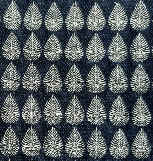 Navy/Silver - Reversible Leaf Woven Fabric | PFAS-Free | Sold by the Yard