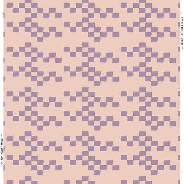 A wallpaper with a geometric checker pattern in shades of purple, pink, and beige. Apricot Wallpaper – New Checker Pattern in Clay-Coated Finish