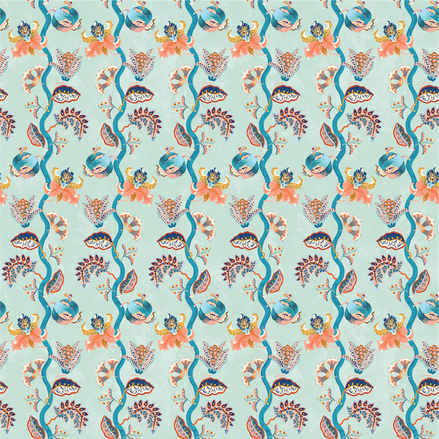 Duck Egg & Teal Fabric - Orchid Scallop | Linen-Cotton Blend | Supply Showroom