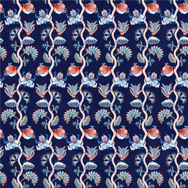 Navy & Poppy Red Fabric - Orchid Scallop | Linen-Cotton Blend | Supply Showroom