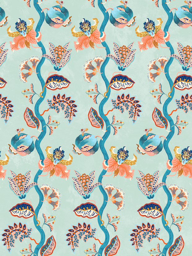 Duck Egg & Teal Wallpaper – Orchid Scallop Collection | Modern Style