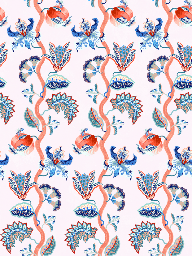 Pale Pink & Navy Wallpaper – Orchid Scallop Collection | Elegant Design