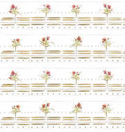 A patterned wallpaper featuring a repeating design with pink floral motifs and brown stripes on a white background - Silent Swan - Oleander Wallpaper - Grasscloth, Straight Match | Supply Showroom