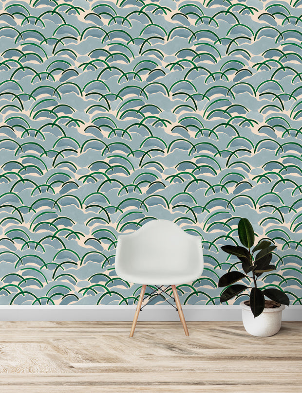 Grass + Blue Wallpaper – Orla | 5 Yard Clay-Coated Roll