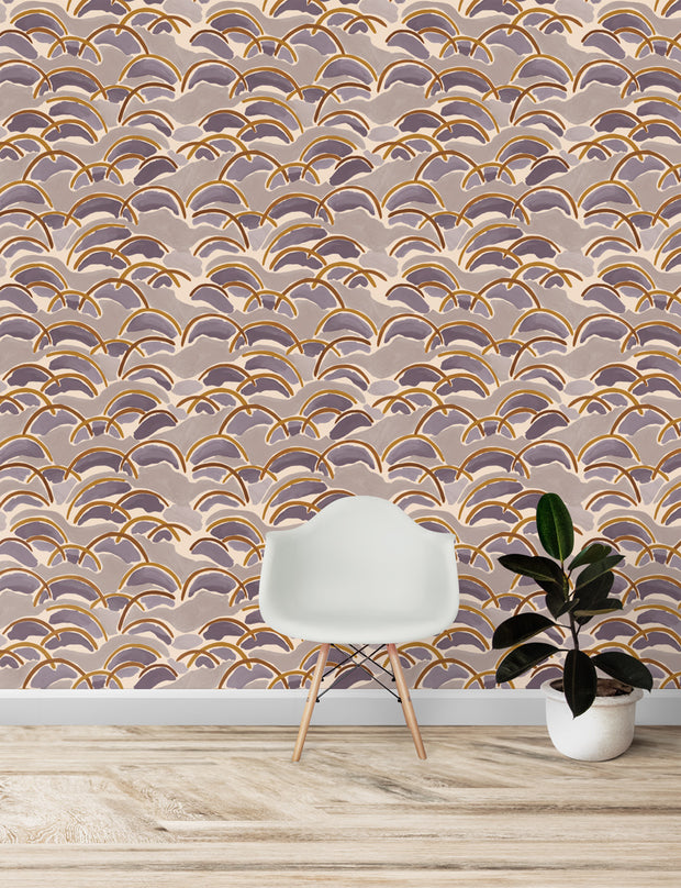Ochre + Lavender Wallpaper – Orla | 5 Yard Clay-Coated Roll