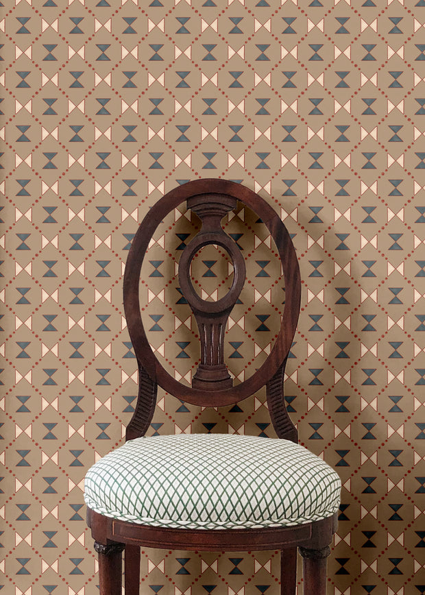 Beige & Steel Grey Bow Tie Quilt Wallpaper – Nonwoven Roll, Modern Style