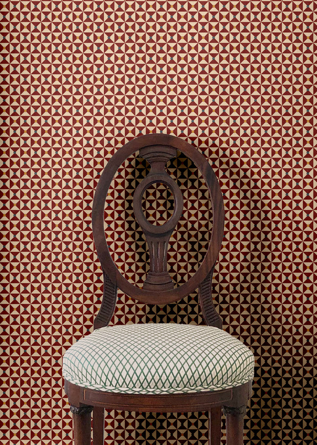 Traditional Red Broken Dishes Wallpaper – 10m Nonwoven Roll