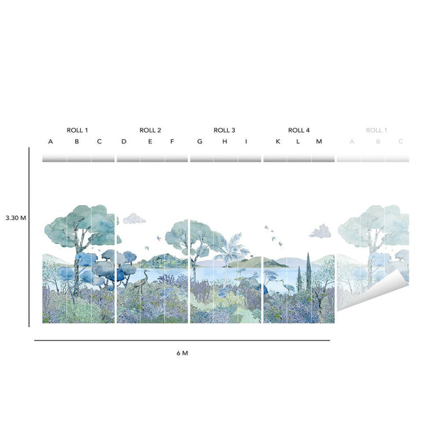Blue on White - Laguna Wallpaper | Modern Wall Mural