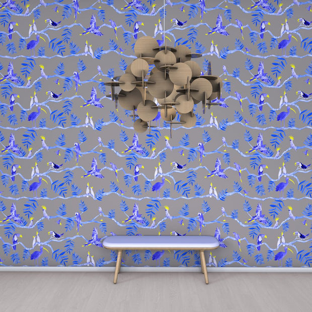 Blue & Yellow Toucans on Grey - WP