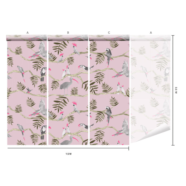 Pink & Gray Toucans on Light Pink - WP