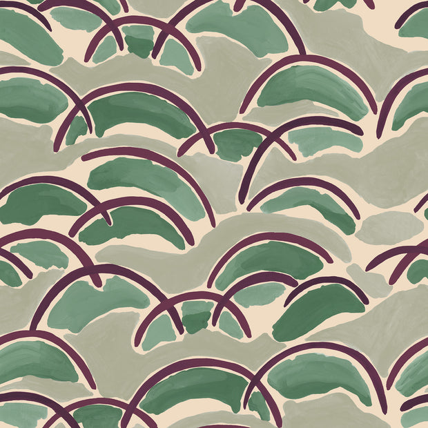 Eggplant + Green Wallpaper – Orla | 5 Yard Clay-Coated Roll