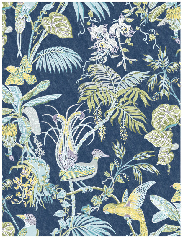 Paradise Wallpaper – Blue | Tropical Designer Wall Covering by Yard