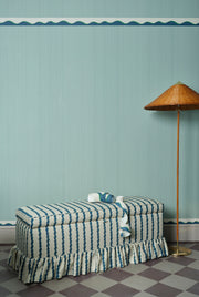  Day Blue Scroll Stripe Fabric – 100% Linen, 144cm Width