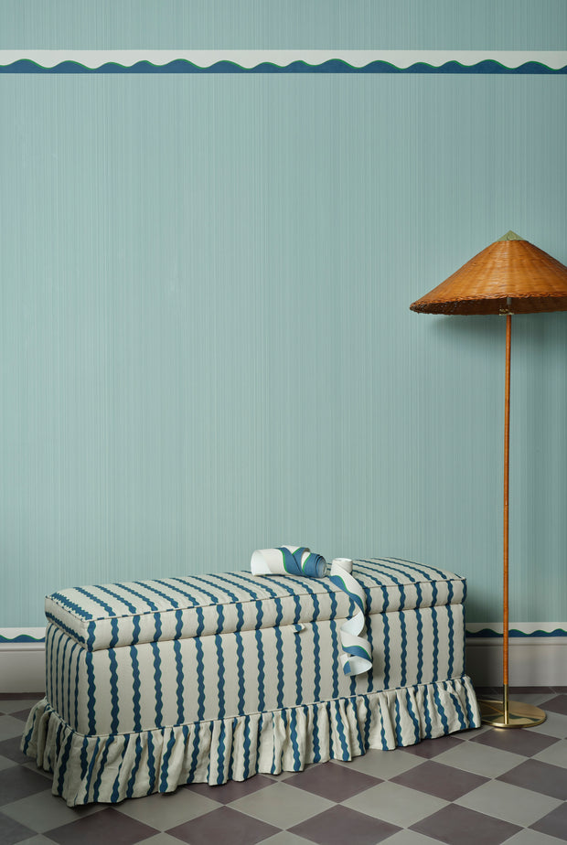  Day Blue Scroll Stripe Fabric – 100% Linen, 144cm Width