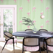 Bow Stripes Wallpaper in Green -Elegant Stripe Design