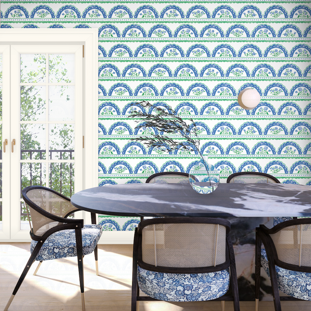 Scallops Wallpaper in Blue & Green – Modern Wallcovering