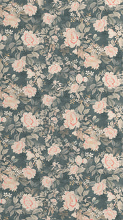 Petrol Wallpaper | Peony, 27" Width, Half Drop, Sold by Yard