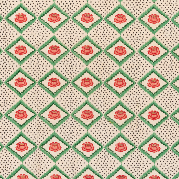 Cream + Red - Peony Fabric - Hand Block Printed Linen Cotton | Supply Showroom