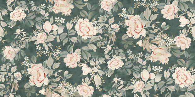 Petrol - Oyster Linen Fabric - Elegant Floral Print | Supply Showroom