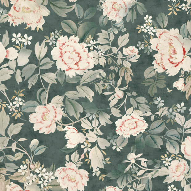 Petrol - Oyster Linen Fabric - Elegant Floral Print | Supply Showroom