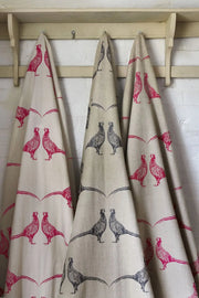 Pink on Natural - Pheasant - Linen Cotton Print Fabric | Supply Showroom