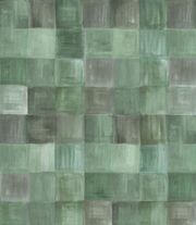 A section of wallpaper with a geometric plaid pattern in shades of green - Early Morning - Plaid Wallpaper - Non-Woven Fibre, Straight Match | Supply Showroom
