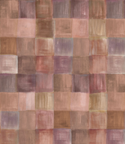 A swatch of wallpaper with a checkered pattern in shades of pink, brown, and purple.