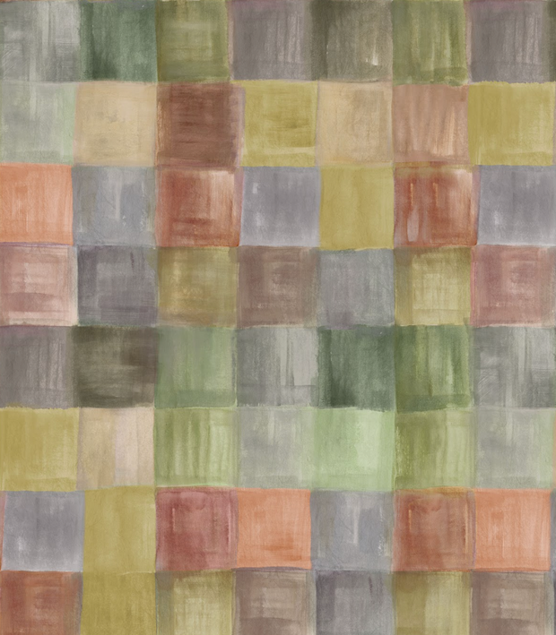 A section of wallpaper with a multicolored plaid pattern, featuring colors such as brown, green, gray, orange, and rust - Siesta - Plaid Wallpaper - Non-Woven Fibre, Straight Match | Supply Showroom