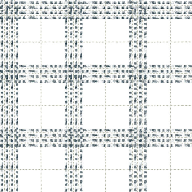 A section of wallpaper with a geometric plaid pattern in shades of blue, green, grey, and white. Steelyard/Sage Wallpaper – Prairie Style Plaid | Modern Design