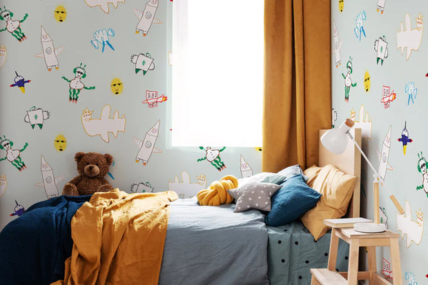 Blue Thunder Wallpaper – Planet Chillin' | Clay-Coated, 51" Wide, By Yard