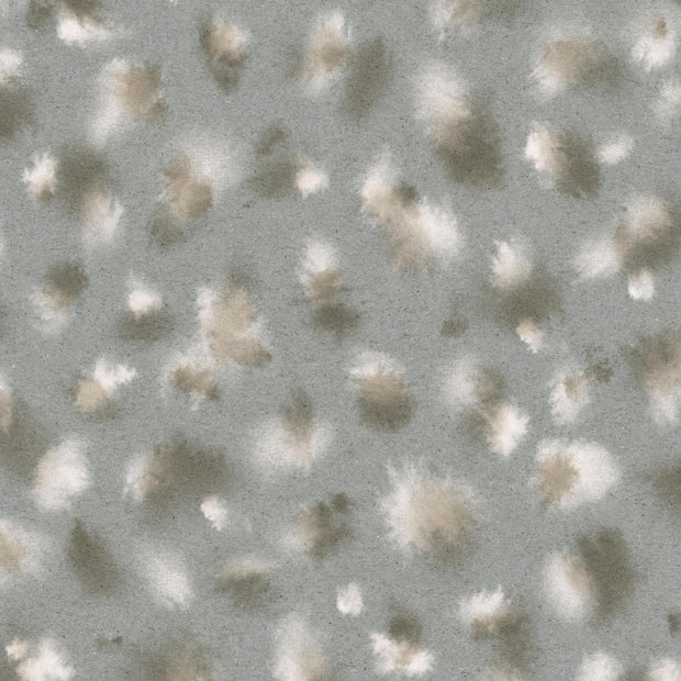 A section of wallpaper with a contemporary geometric pattern featuring irregular grey and white shapes on a brown background. Rockpool Wallpaper – Serval Collection | Designer Wallcovering by Kate Nixon